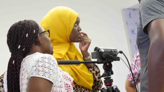 Mona Hashim Sudan and Dorothy Agyepong Ghana practicing video recording together.